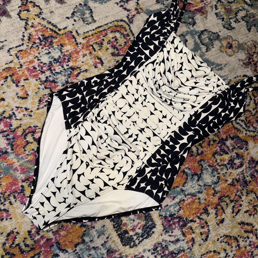 Calvin Klein Black White Geometric Women's One Piece Swimsuit Size 12